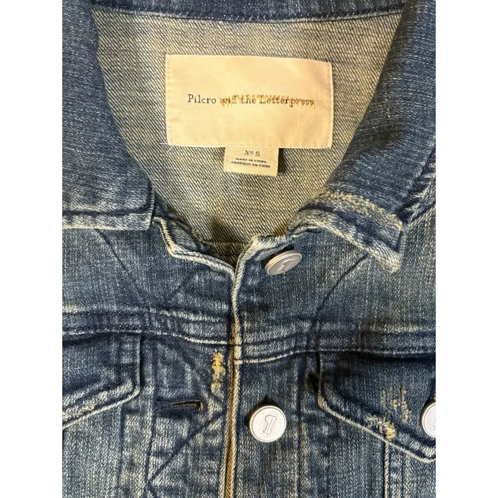 Anthropologie Pilcro Distressed Denim Trucker Jean Jacket Casual Retro S Classic